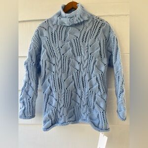 OP Light Blue Cable Hand Knit Mock Neck Acrylic Sweater Womens M NWT